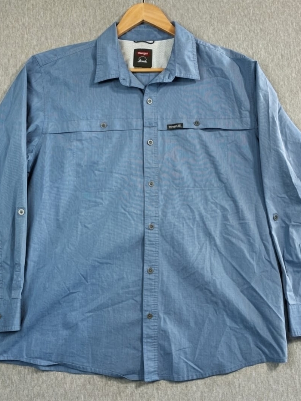 Wrangler Outdoor Shirt Men’s XL Blue Regular Fit Button Up Long Sleeve UPF 30+